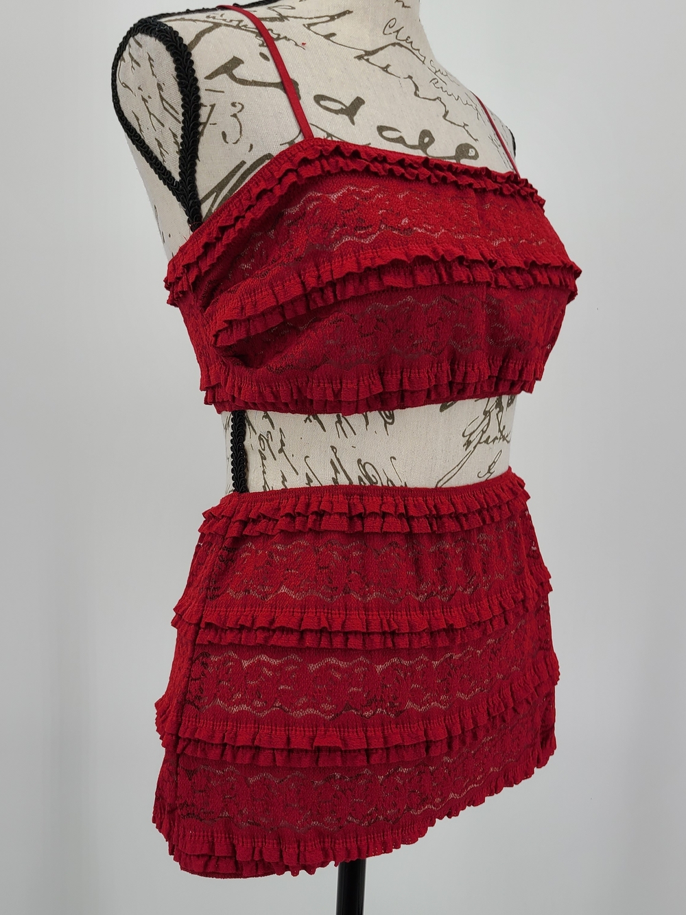 Anthropologie's LyreBird Red Ruffled Lace Two-Piece Lingerie Set Size S/M